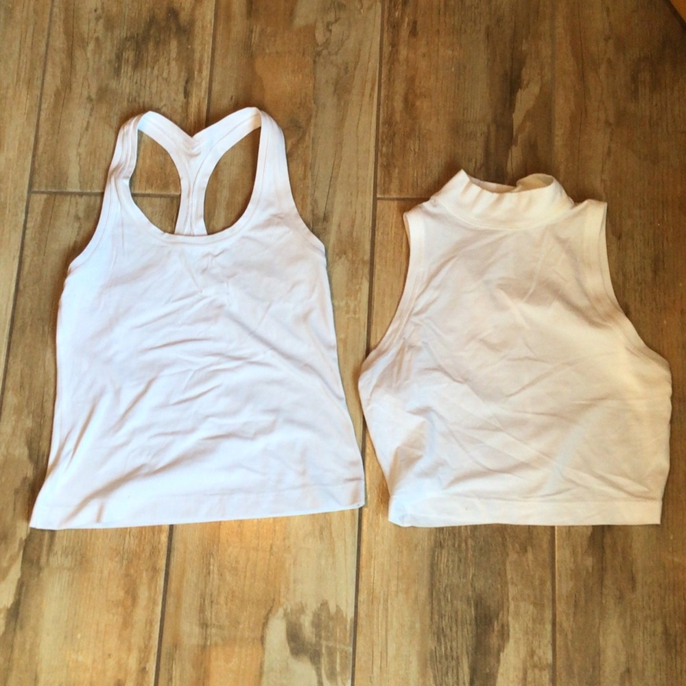 Pair of Lululemon White Women's Sleeveless Tank & Cropped Mock Neck Top